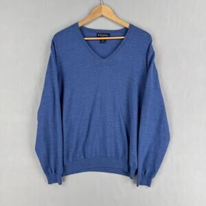 Brooks Brothers Sweater Mens Large Blue Merino Wool V Neck Knit Pullover